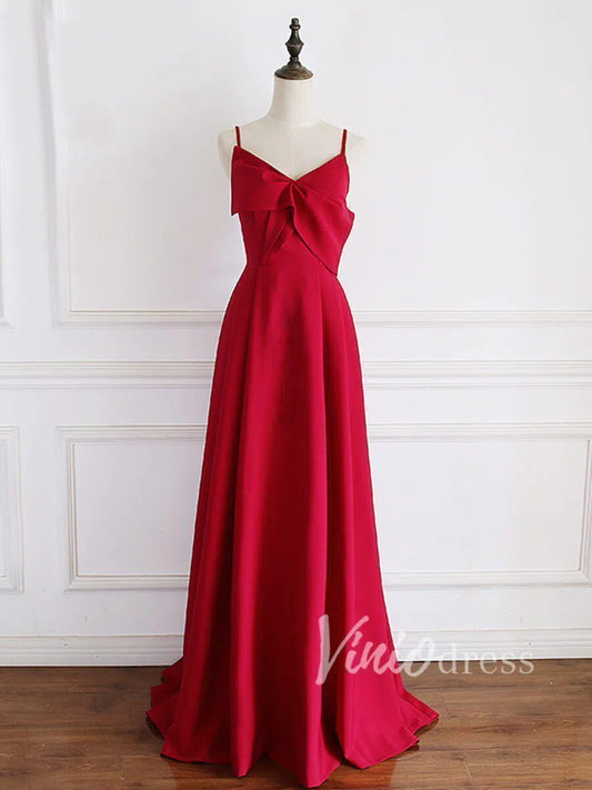 Rose Red Satin A-line Prom Dress Evening Dresses FD1490-prom dresses 2025 -Viniodress-Dark Red-Custom Size-