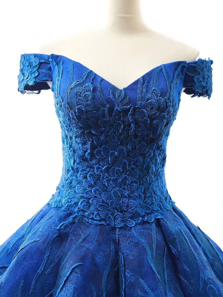 Royal Blue Ball Gown Prom Dresses Lace Quinceanera Dress VW1013 viniodress-wedding dresses-Viniodress-Viniodress