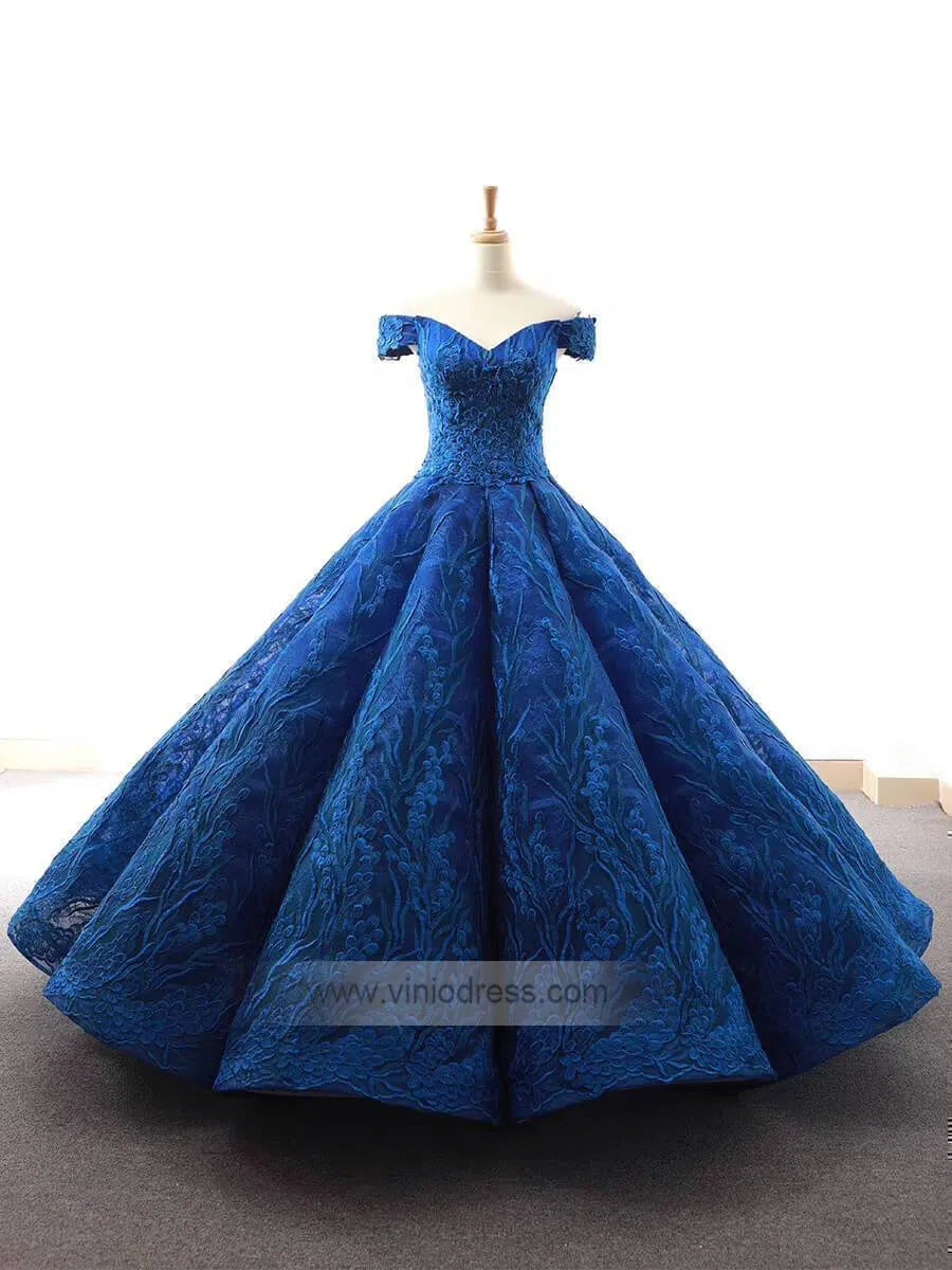 Royal Blue Ball Gown Prom Dresses Lace Quinceanera Dress VW1013 viniodress-wedding dresses-Viniodress-Royal Blue-Custom Size-Viniodress