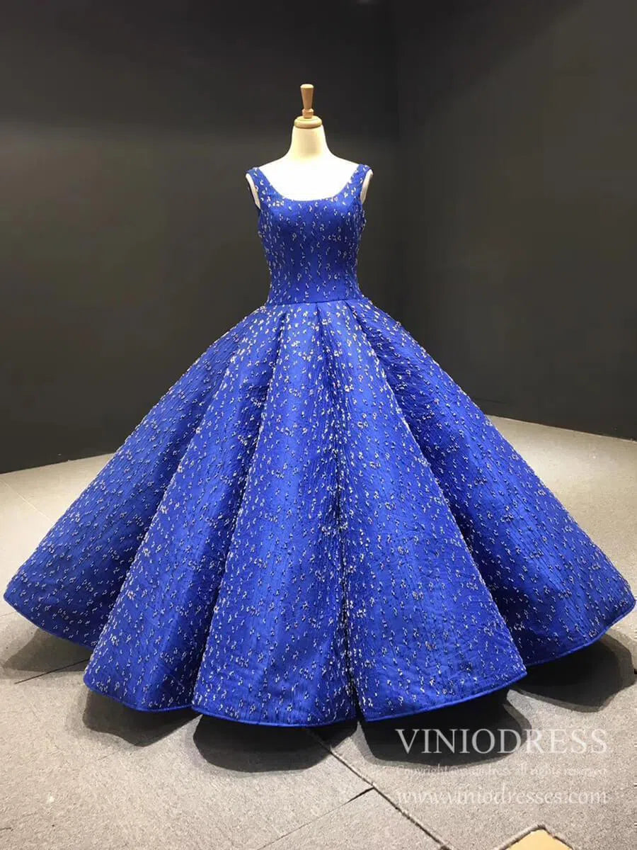 Royal Blue Beaded Couture Formal Dresses Wide Strap Quince Dress FD1117B viniodress-prom dresses 2025 -Viniodress-Royal Blue-Custom Size-