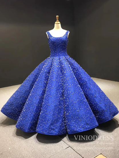 Royal Blue Beaded Couture Formal Dresses Wide Strap Quince Dress FD1117B viniodress-prom dresses 2025 -Viniodress-Royal Blue-Custom Size-