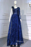 Prom Dress 2025 Royal Blue Beaded Evening Dresses One Shoulder Prom Dress FD3019-unique prom dresses-Royal Blue-US 2-Viniodress