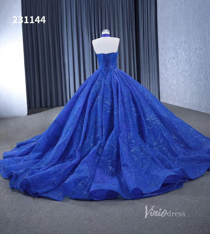 Royal Blue Beaded Lace Wedding Gown Halter Neck Quinceanera Dress 231144-Quinceanera Dresses 2025 -Viniodress-Royal Blue-Custom Size-