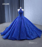 Royal Blue Beaded Lace Wedding Gown Halter Neck Quinceanera Dress 231144