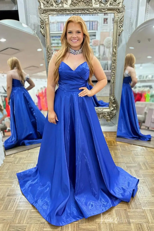 Royal Blue Glossy Satin A-Line Prom Dress with Sweetheart Neckline and Pleated Bodice – AS002-prom dresses 2025 -Viniodress-Blue-Custom Size-
