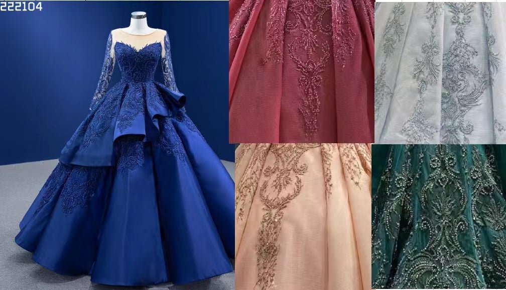 Royal Blue Long Sleeve Pageant Ball Gown Quince Dress 222104-Quinceanera Dresses 2025 -Viniodress-Royal Blue-Custom Size-