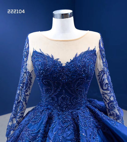 Royal Blue Long Sleeve Pageant Ball Gown Quince Dress 222104-Quinceanera Dresses 2025 -Viniodress-Royal Blue-Custom Size-