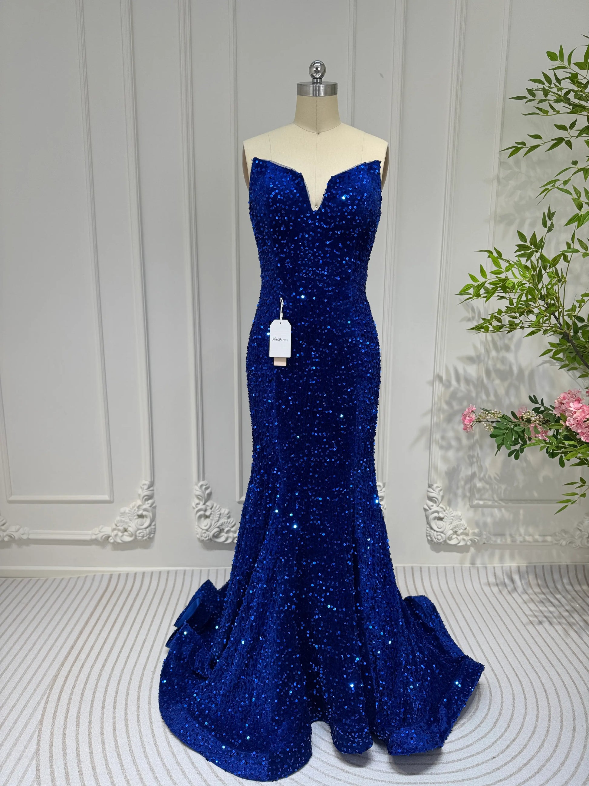 Royal Blue Mermaid Sequin Prom Dresses Strapless Evening Dress FD3311-prom dresses 2025 -Viniodress-Blue-Custom Size-