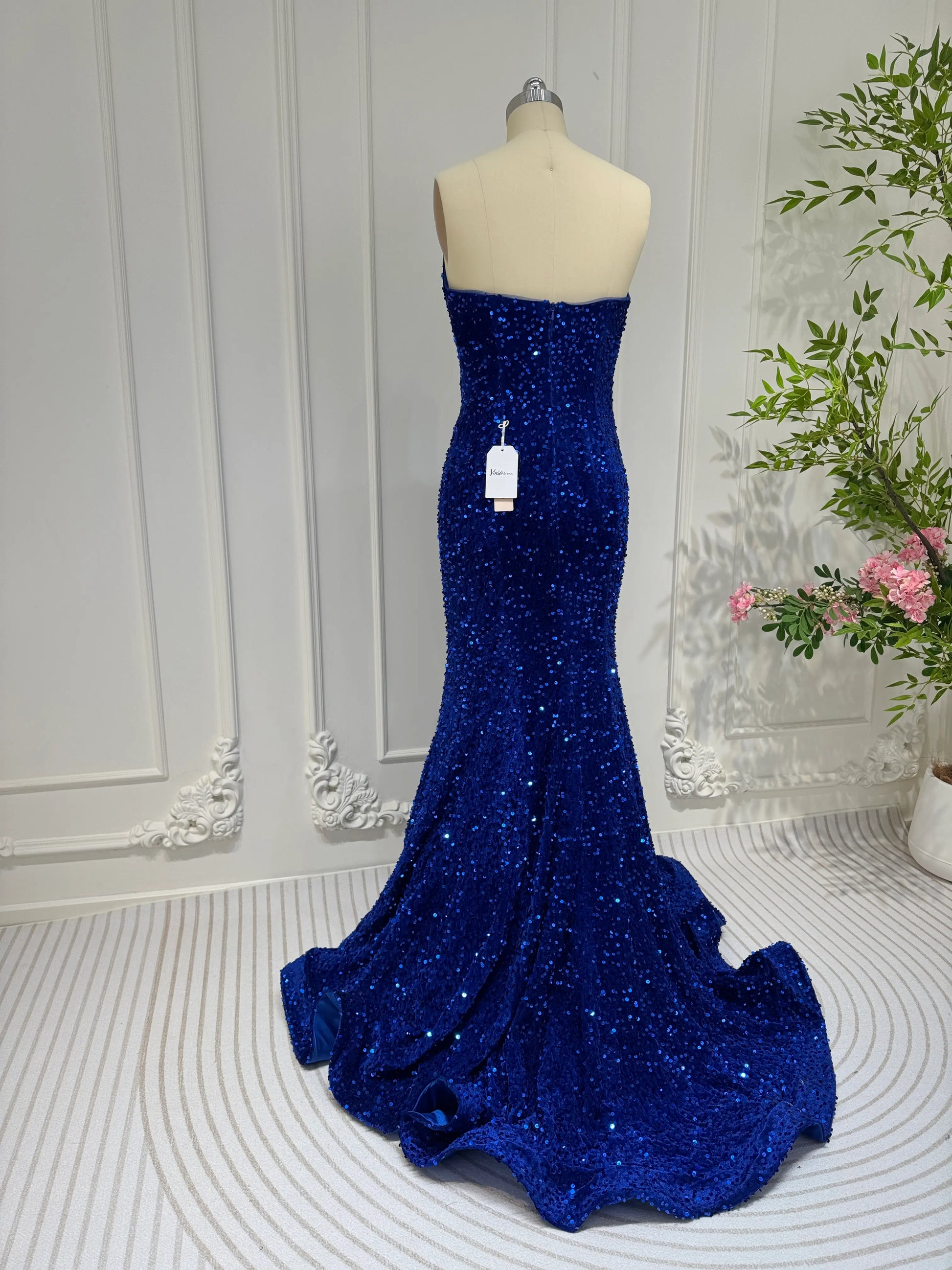 Royal Blue Mermaid Sequin Prom Dresses Strapless Evening Dress FD3311 Viniodress Royal Blue Mermaid Sequin Prom Dresses Strapless Evening Dress FD3311 Viniodress