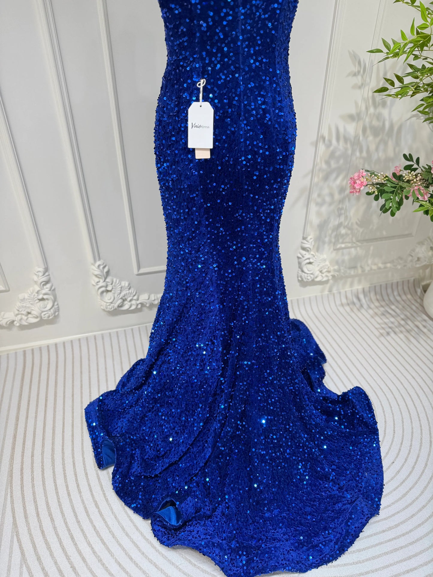 Royal Blue Mermaid Sequin Prom Dresses Strapless Evening Dress FD3311-prom dresses 2025 -Viniodress-Blue-Custom Size-