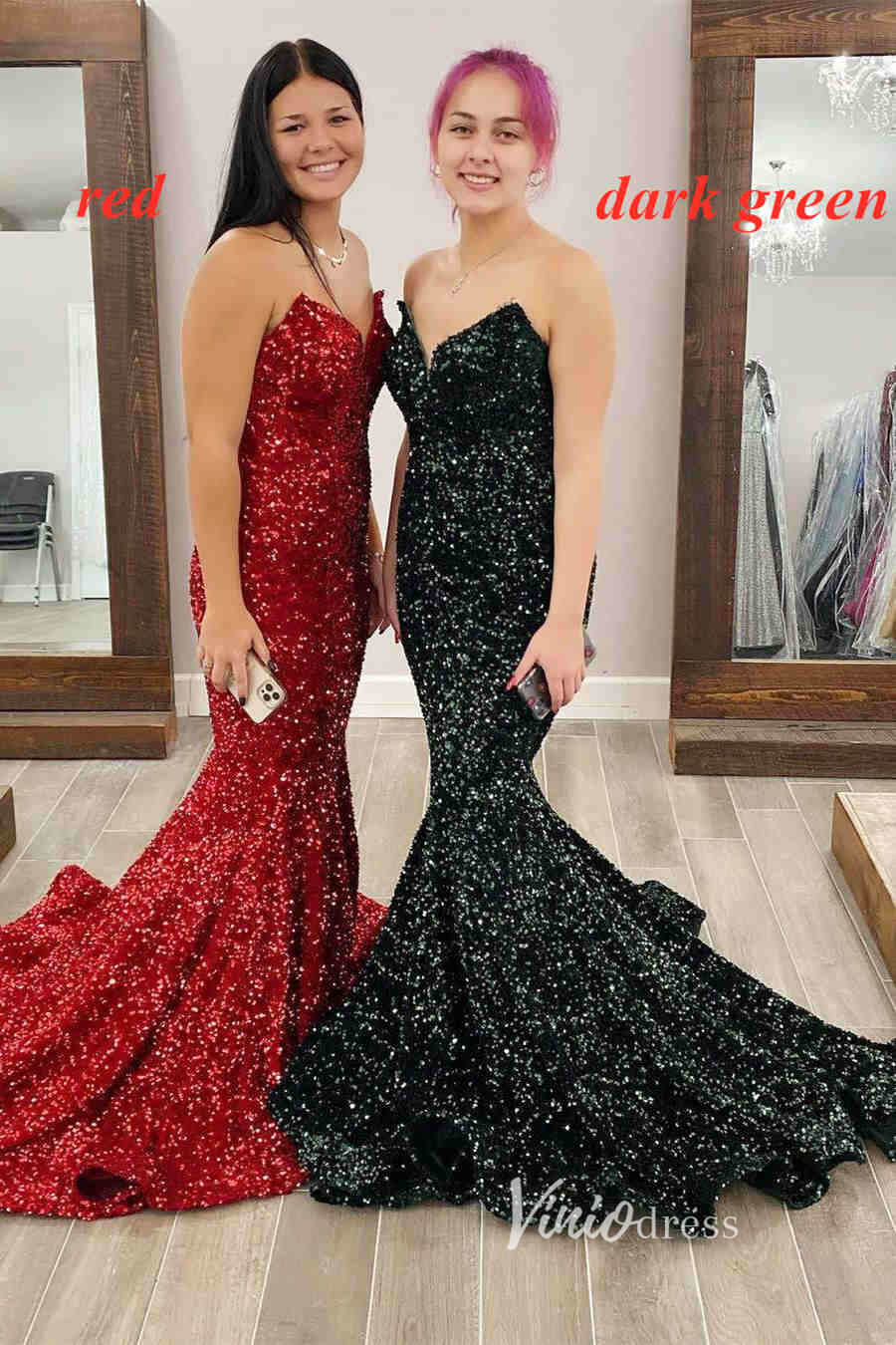 Royal Blue Mermaid Sequin Prom Dresses Strapless Evening Dress FD3311-prom dresses 2025 -Viniodress-Blue-Custom Size-