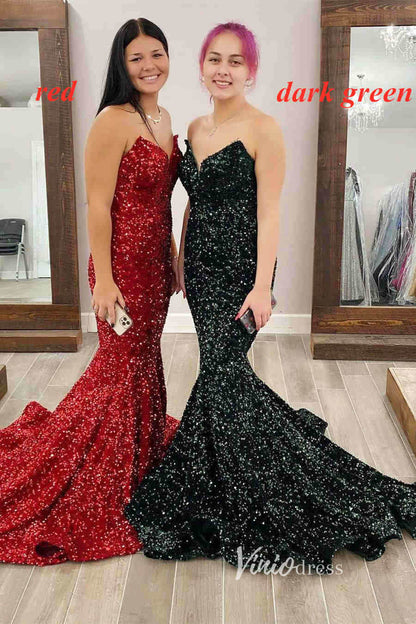 Royal Blue Mermaid Sequin Prom Dresses Strapless Evening Dress FD3311-prom dresses 2025 -Viniodress-Blue-Custom Size-