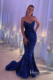 Prom Dress 2025 Royal Blue Mermaid Sequin Prom Dresses Strapless Evening Dress FD3311-unique prom dresses-Blue-Custom Size-Viniodress