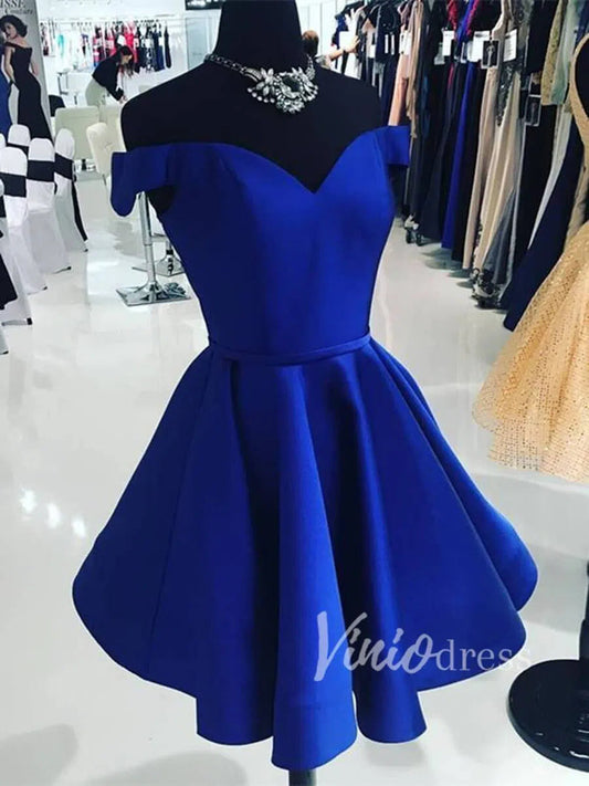 Royal Blue Satin Homecoming Dresses Off the Shoulder SD1118-Homecoming Dresses 2025 -Viniodress-Royal Blue-Custom Size-