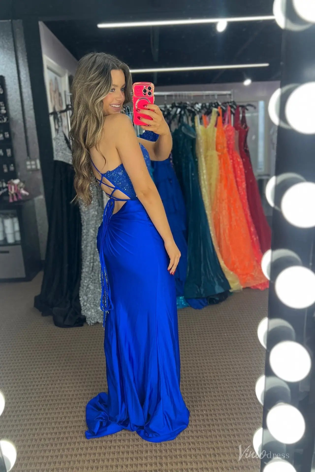 Royal Blue Satin Mermaid Prom Dress with Beaded Lace Corset SS289 Viniodress Royal Blue Satin Mermaid Prom Dress with Beaded Lace Corset SS289 Viniodress