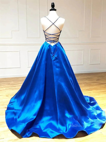 Royal Blue Satin Prom Dresses with Spaghetti Strap & Sweetheart Neckline - FD5281-prom dresses 2025 -Viniodress-Blue-Custom Size-