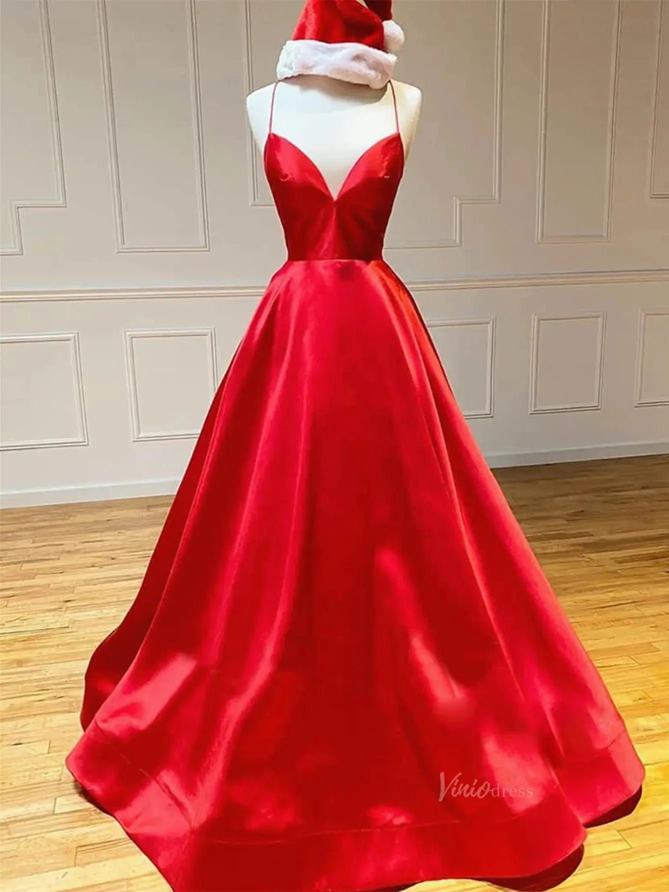Royal Blue Satin Prom Dresses with Spaghetti Strap & Sweetheart Neckline - FD5281-prom dresses 2025 -Viniodress-Red-Custom Size-