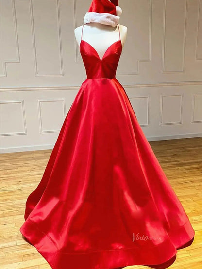 Royal Blue Satin Prom Dresses with Spaghetti Strap & Sweetheart Neckline - FD5281-prom dresses 2025 -Viniodress-Red-Custom Size-