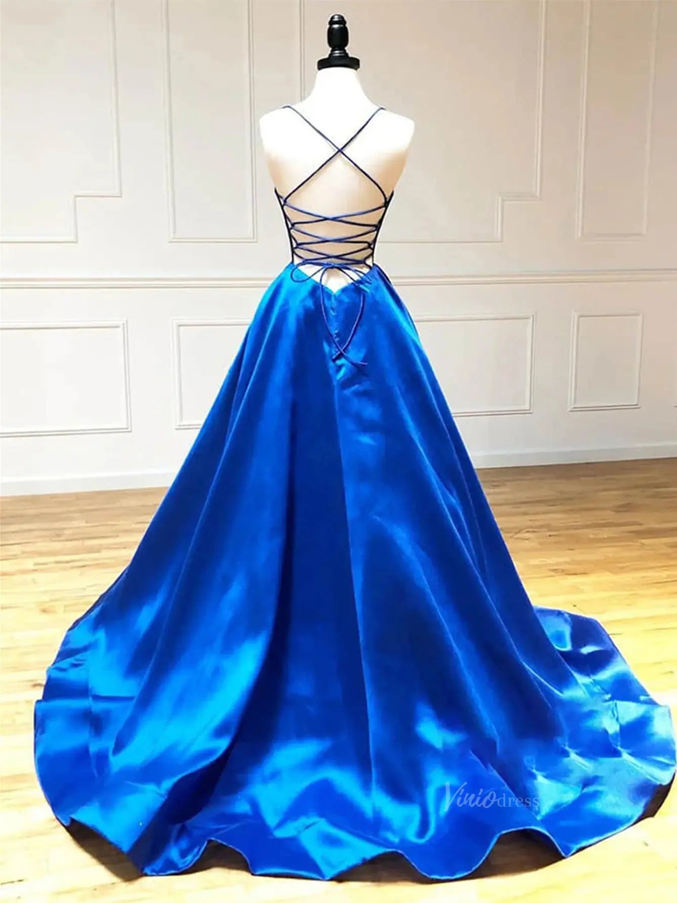 Royal Blue Satin Prom Dresses with Spaghetti Strap & Sweetheart Neckline - FD5281 - Viniodressprom dressesBlueCustom Size - Formal Dresses - Ball Gowns