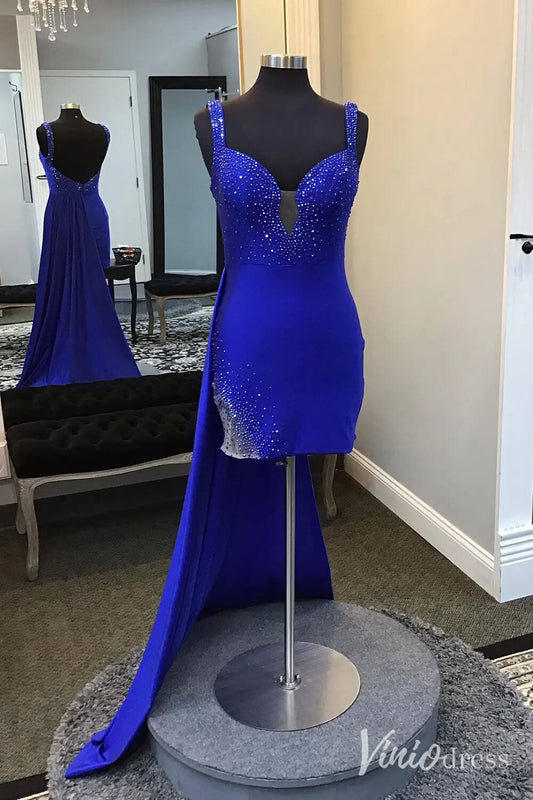 Royal Blue Satin Sweetheart Homecoming Dresses Watteau Train Bodycon Dress SD1663-Homecoming Dresses 2025 -Viniodress-Royal Blue-Custom Size-