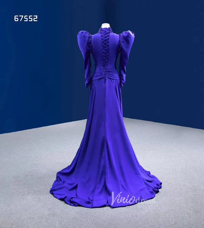 Royal Blue Sheath Pageant Dress Beaded Heart Formal Dresses with Sleeves 67552-Evening Dresses 2025 -Viniodress-Royal Blue-Custom Size-