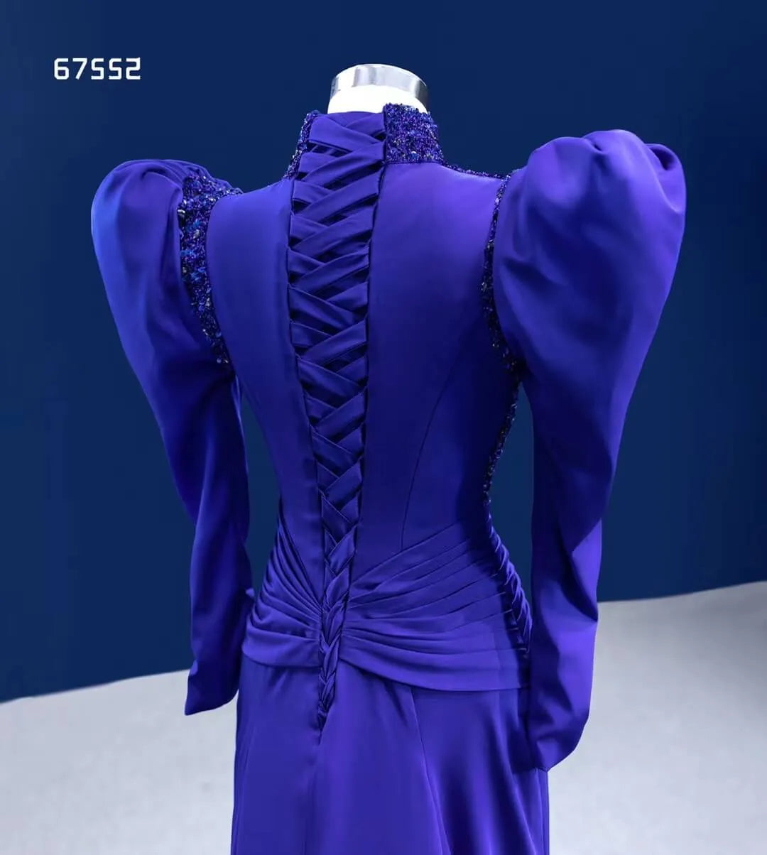 Royal Blue Sheath Pageant Dress Beaded Heart Formal Dresses with Sleeves 67552-Evening Dresses 2025 -Viniodress-Royal Blue-Custom Size-