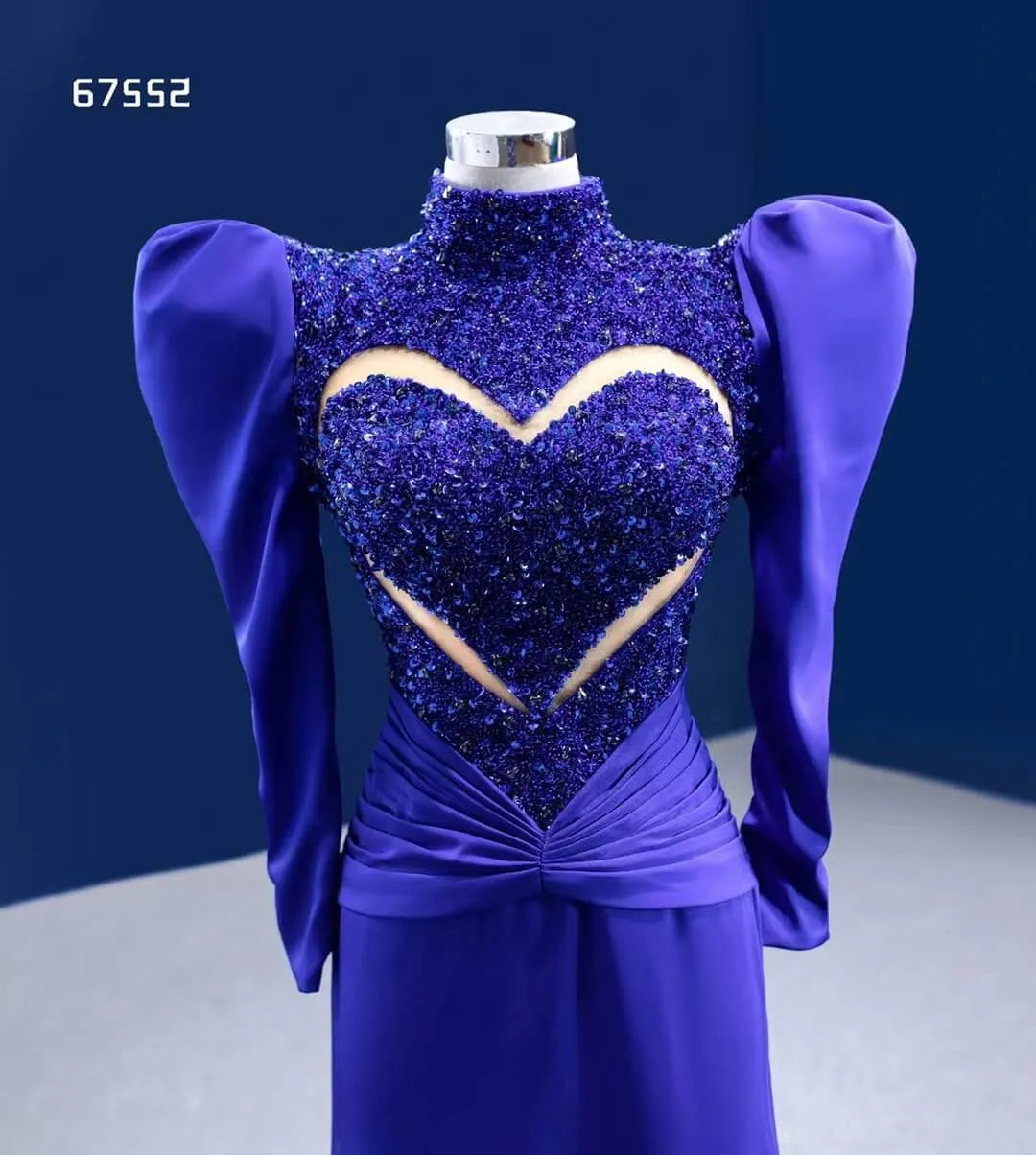 Royal Blue Sheath Pageant Dress Beaded Heart Formal Dresses with Sleeves 67552-Evening Dresses 2025 -Viniodress-Royal Blue-Custom Size-