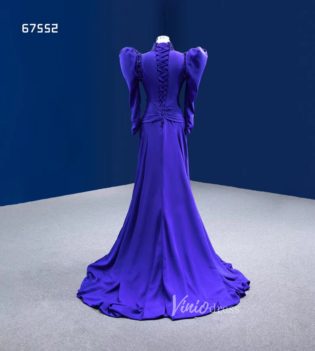 Prom Dress 2025 Royal Blue Sheath Pageant Dress Beaded Heart Formal Dresses with Sleeves 67552-unique prom dresses-Royal Blue-Custom Size-Viniodress