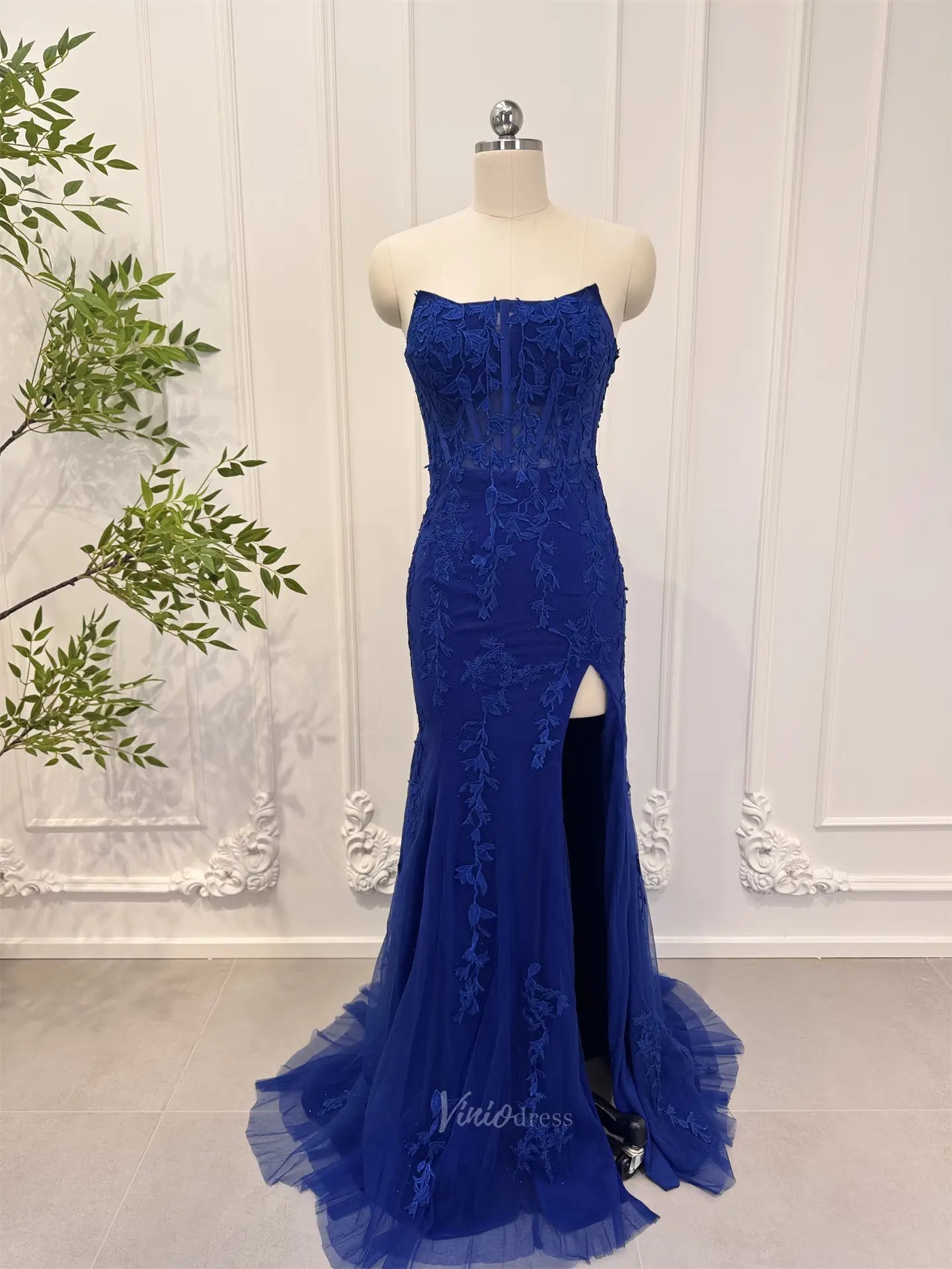 Prom Dresses 2025-to impress Royal Blue Sheath Prom Dresses, Strapless, Lace-up Back CL012-plus size wedding dresses Viniodress-Blue-US 4-