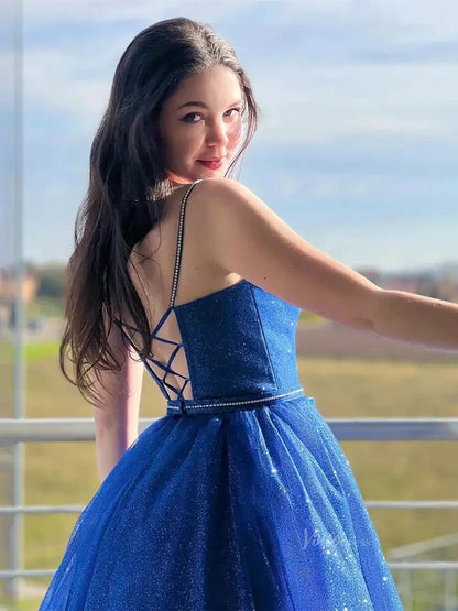 Royal Blue Sparkly Tulle Prom Dresses 2025 Spaghetti Strap Formal Gown - FD5116-prom dresses 2025 -Viniodress-Blue-Custom Size-
