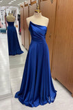 Royal Blue Strapless Satin Cheap Prom Dresses Pleated Bodice FD3987