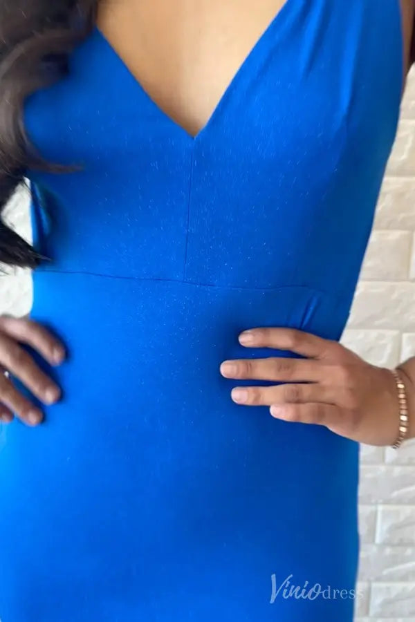 Royal Blue Stretch Mermaid Prom Dress with Deep V-Neckline and Open Back – SS024-prom dresses 2025 -Viniodress-Blue-Custom Size-