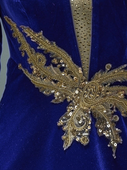 Royal Blue Velvet Prom Dresses with Plunging V-Neck, Short Sleeve & Corset Back - CQ0101-Couture Gown 2025 -Viniodress-Blue-Custom Size-