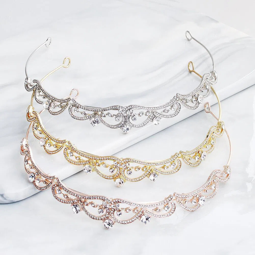 Royal-inspired Crystal Tiaras AC1082-Headpieces 2025 -Viniodress-Rose Gold-