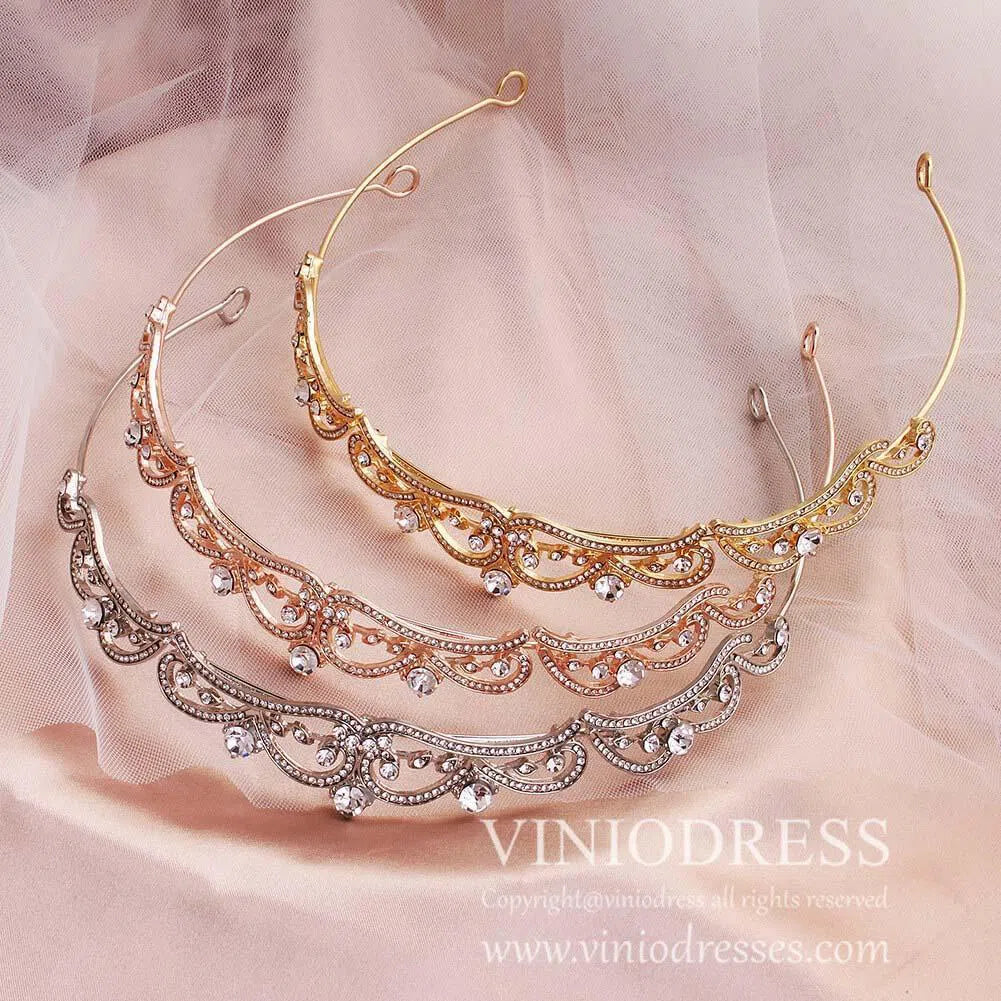 Royal-inspired Crystal Tiaras AC1082-Headpieces 2025 -Viniodress-Rose Gold-
