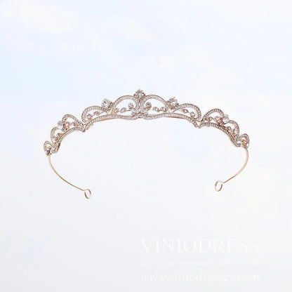 Royal-inspired Crystal Tiaras AC1082-Headpieces 2025 -Viniodress-Rose Gold-