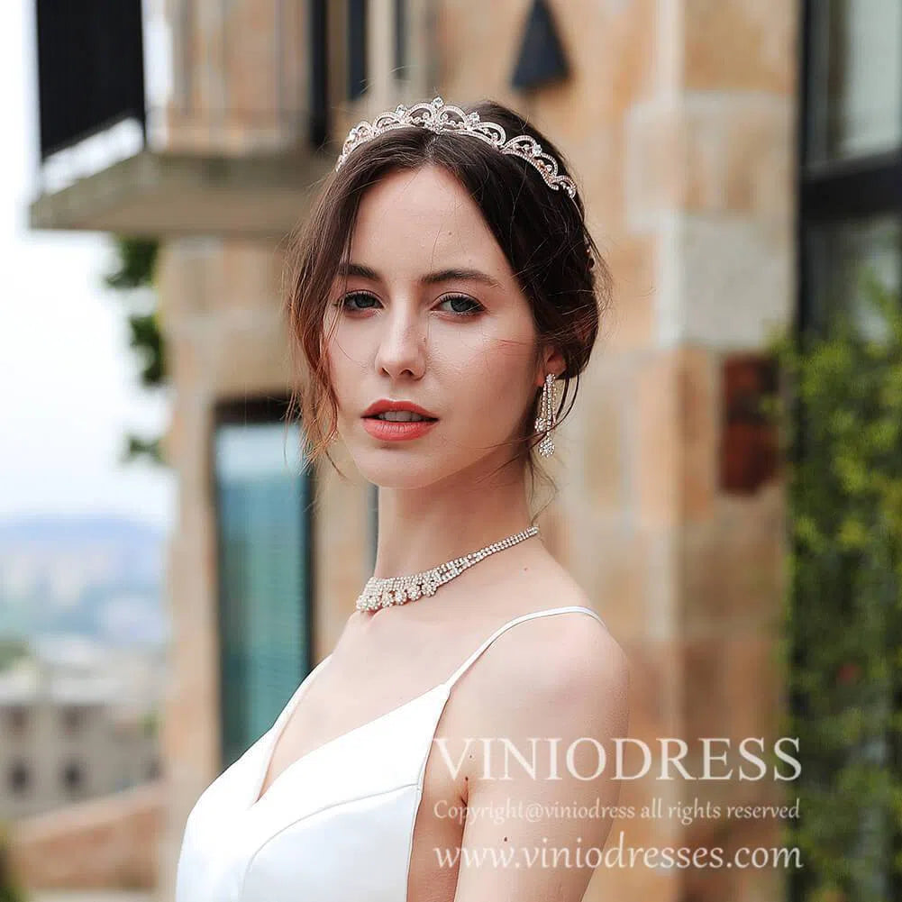 Royal-inspired Crystal Tiaras AC1082-Headpieces-Viniodress-Rose Gold-Viniodress