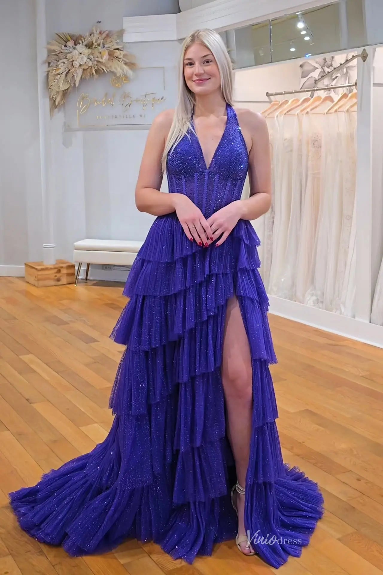 RF098 Pleated-prom dresses 2026-Viniodress-Blue-Custom Size-