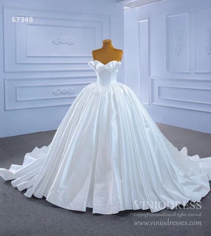 Ruffle Ivory Satin Strapless Wedding Dresses Luxury Bridal Gowns 67349 Viniodress-wedding dresses 2025 -Viniodress-As Picture-Custom Size-