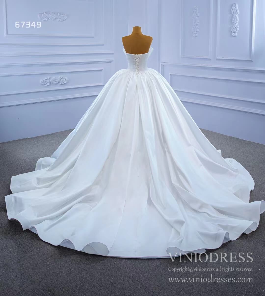 Ruffle Ivory Satin Strapless Wedding Dresses Luxury Bridal Gowns 67349 Viniodress-wedding dresses-Viniodress-Viniodress