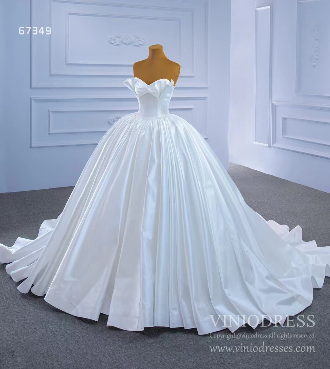 Ruffle Ivory Satin Strapless Wedding Dresses Luxury Bridal Gowns 67349 Viniodress-wedding dresses-Viniodress-Viniodress