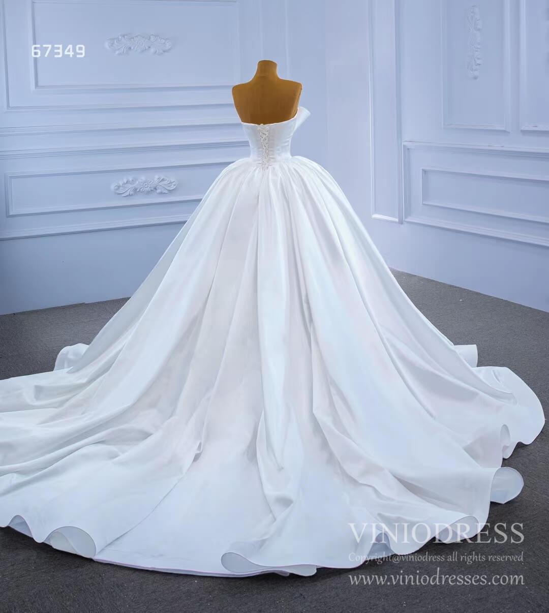 Ruffle Ivory Satin Strapless Wedding Dresses Luxury Bridal Gowns 67349 Viniodress-wedding dresses-Viniodress-Viniodress