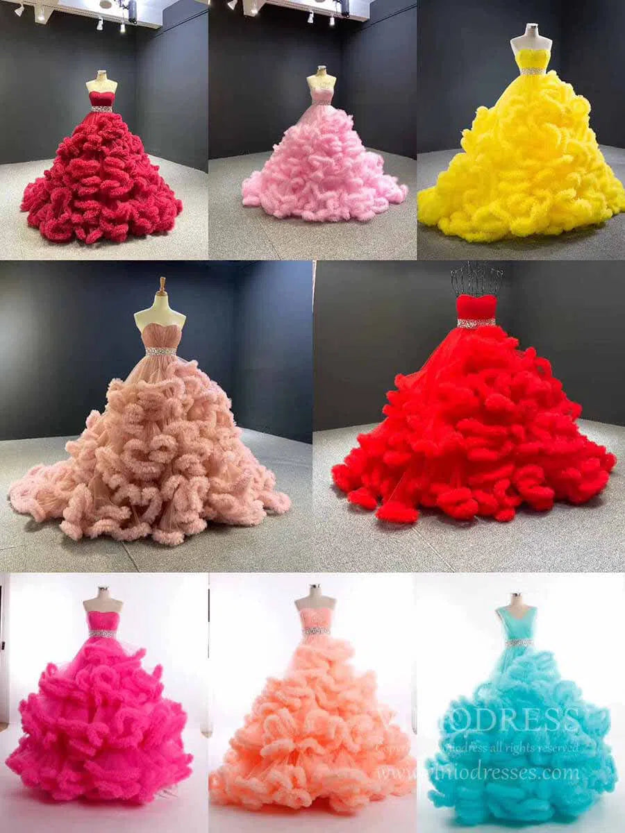 Ruffle Layered Vintage Ball Gown Strapless Couture Formal Dresses 6662 viniodress-Quinceanera Dresses 2025 -Viniodress-Dusty Rose-Custom Size-
