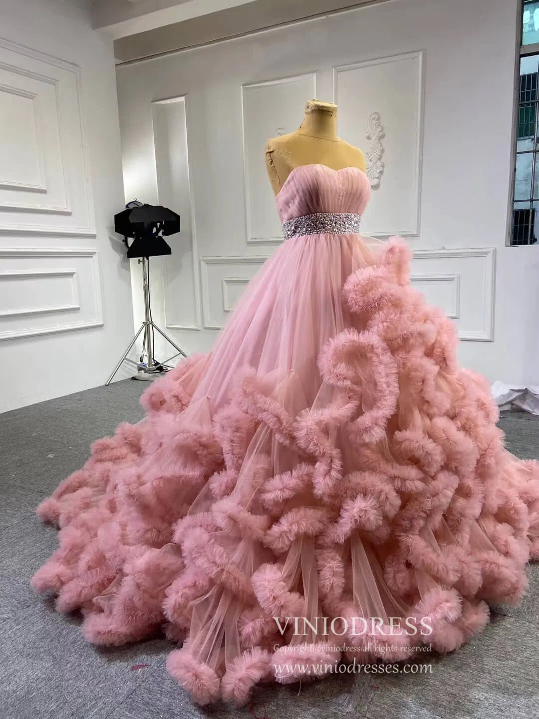 Ruffle Layered Vintage Ball Gown Strapless Couture Formal Dresses 6662 viniodress-Quinceanera Dresses 2025 -Viniodress-Dusty Rose-Custom Size-