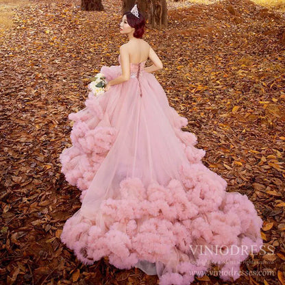 Ruffle Layered Vintage Ball Gown Strapless Couture Formal Dresses 6662 viniodress-Quinceanera Dresses 2025 -Viniodress-Dusty Rose-Custom Size-