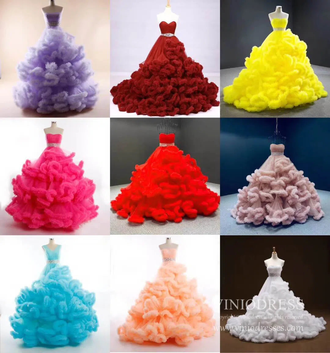 Ruffle Layered Vintage Ball Gown Strapless Couture Formal Dresses 6662 viniodress-Quinceanera Dresses 2025 -Viniodress-Dusty Rose-Custom Size-