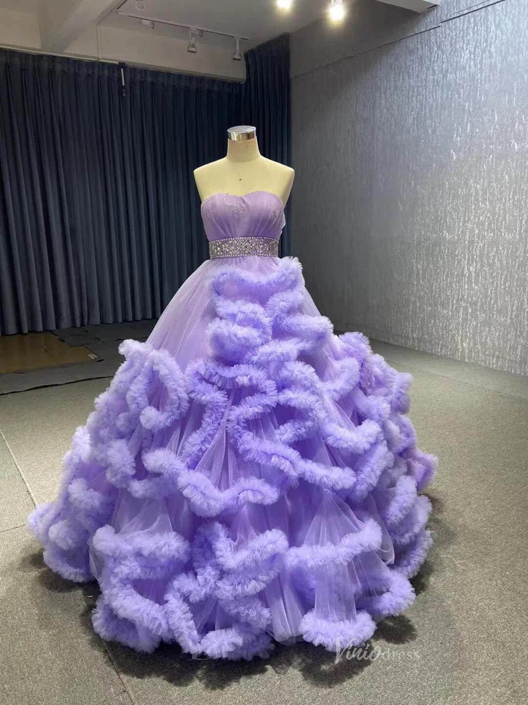 Ruffle Layered Vintage Ball Gown Strapless Couture Formal Dresses 6662 viniodress-Quinceanera Dresses 2025 -Viniodress-Lilac-Custom Size-