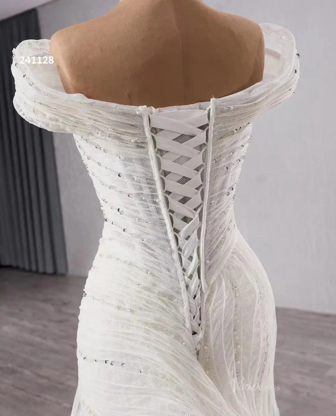 Ruffle Mermaid Wedding Dresses Off the Shoulder Corset Back Bridal Gown 241128-wedding dresses 2025 -Viniodress-Ivory-Custom Size-