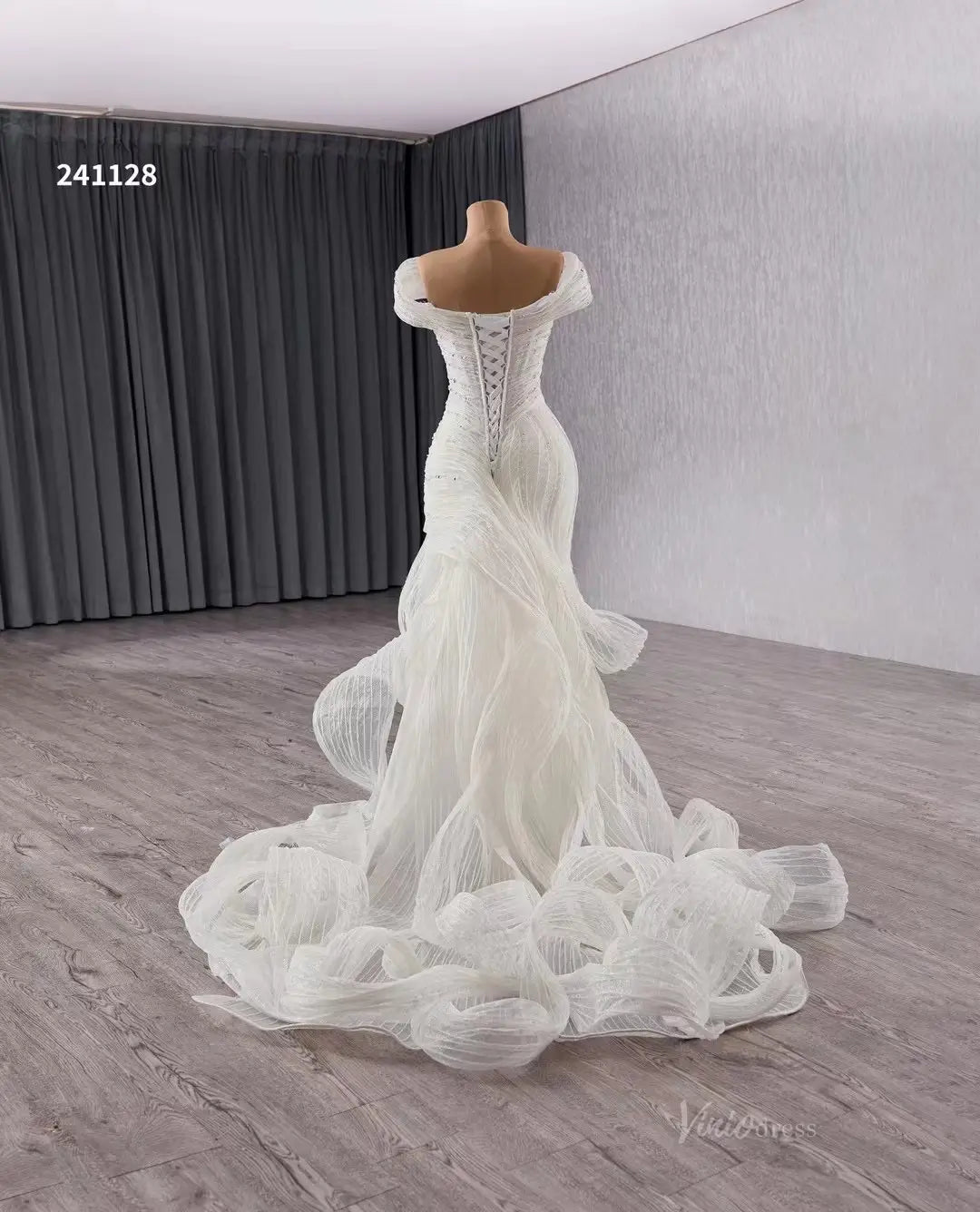 Ruffle Mermaid Wedding Dresses Off the Shoulder Corset Back Bridal Gown 241128-wedding dresses 2025 -Viniodress-Ivory-Custom Size-