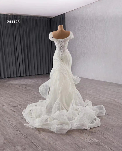 Ruffle Mermaid Wedding Dresses Off the Shoulder Corset Back Bridal Gown 241128-wedding dresses 2025 -Viniodress-Ivory-Custom Size-
